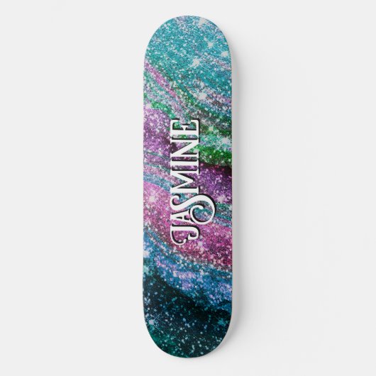 Filmblauw paars Glitter monogram Persoonlijk Skateboard (Voorkant)