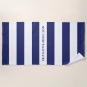 Filmblauw witte strepen, aangepaste naam monogram strandlaken (Voorkant)