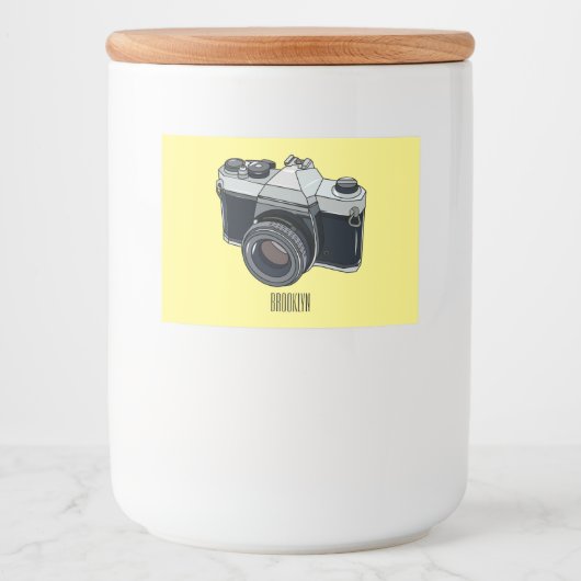 Filmcamera cartoonillustratie voedselcontainer etiket (Voorkant)
