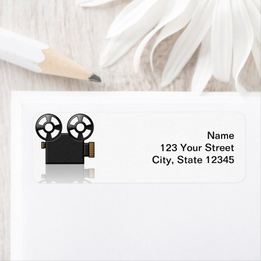 Filmcamera in zwart en goud op wit etiket (Insitu)