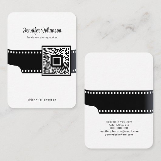 Filmcamera QR-code zwart en wit Visitekaartje (Voorkant / Achterkant)