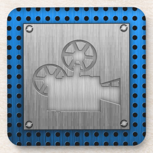 Filmcamera van geborsteld metaal onderzetter (Voorkant)