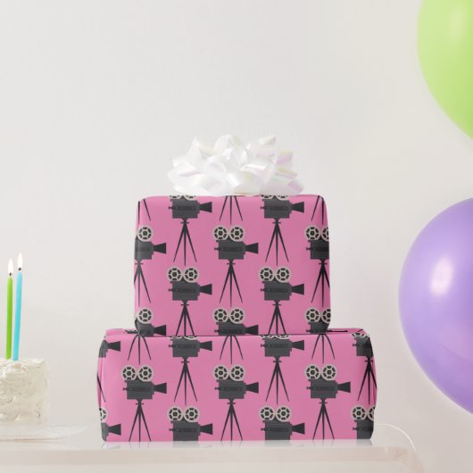 Filmcamera's op roze terugzetten cadeaupapier (Feestgeschenken)