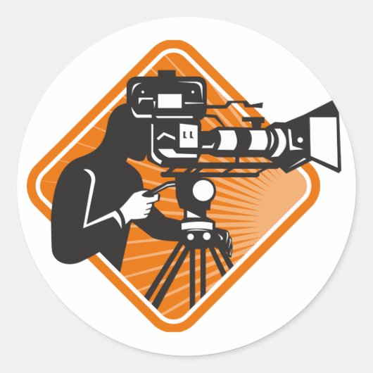 filmcrew cameraman fotograferen camera ronde sticker (Voorkant)