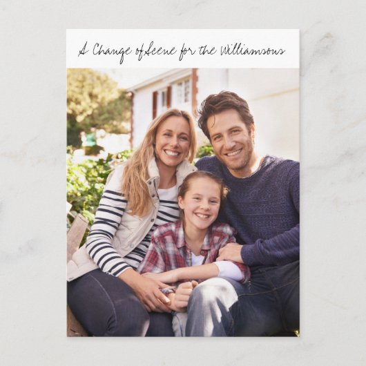 Filmfamilie van whimsical Script Photo New Address Aankondigingskaart (Voorkant)