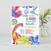 Filmfebroekfeest met kleurrijke dinosaurussen kaart (Staand voorkant)