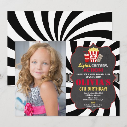 Filmfeest film avond verjaardagsfoto kaart (Voorkant / Achterkant)