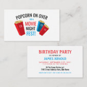 Filmfeest Popcorn Box Birthday Party Ticket Informatiekaartje (Voorkant / Achterkant)