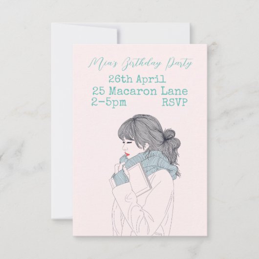 Filmfeest van een tienjarig meisje met een roze aq kaart (Voorkant)