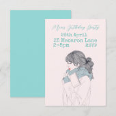 Filmfeest van een tienjarig meisje met een roze aq kaart (Voorkant / Achterkant)