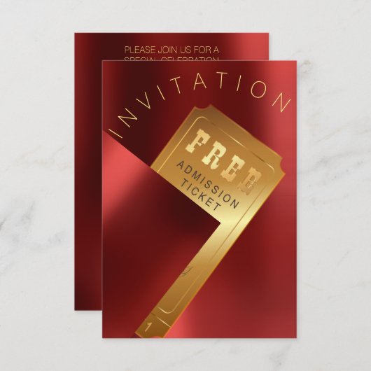 Filmfestival Ticket Metal Red Ruby Gold Kaart (Voorkant / Achterkant)