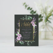 Filmfestival van Paarse Floral van het Manuscript Uitnodiging Briefkaart (Staand voorkant)