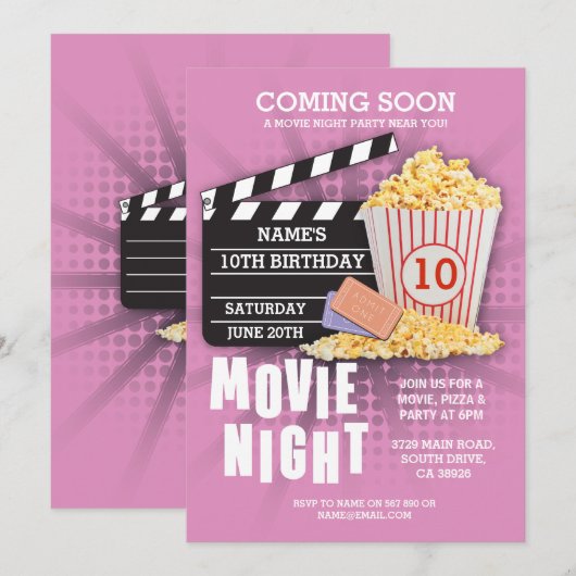 Filmfilmfilm - Birthday Party roze nodigt uit Kaart (Voorkant / Achterkant)