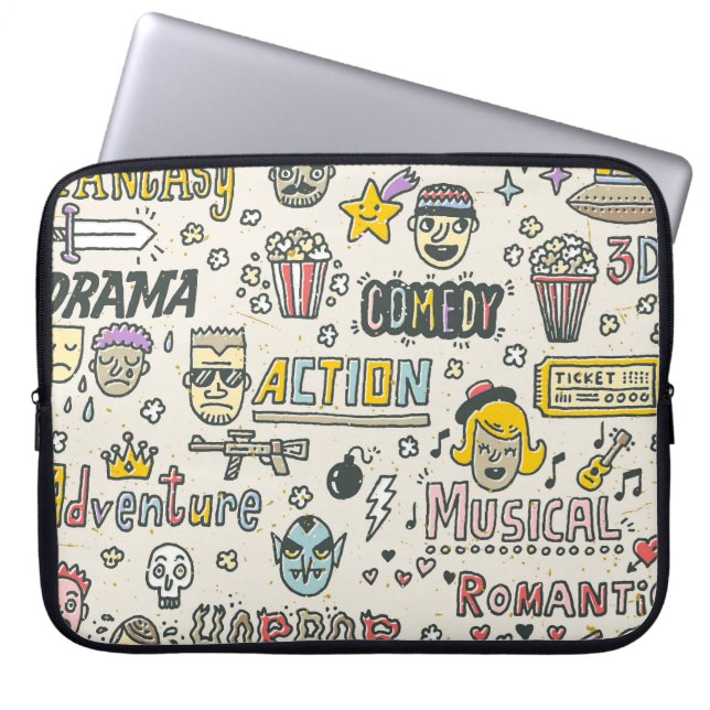 Filmgenres: TV-Shows Doodle Set Laptop Sleeve (Voorkant)