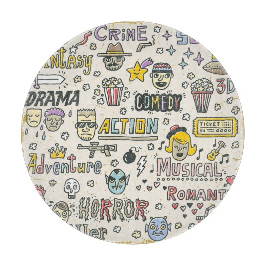 Filmgenres: TV-Shows Doodle Set Snijplank (Voorkant)