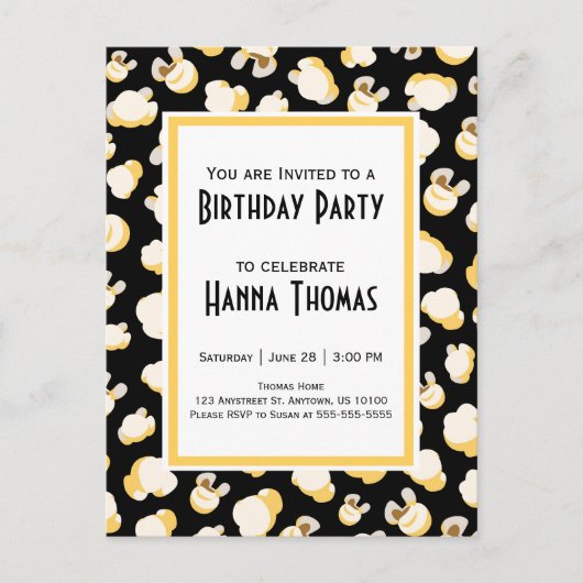 Filmhuis Popcorn Thema Verjaardag Uitnodiging Briefkaart (Voorkant)