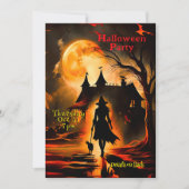 Filmische heks en kat silhouet Halloween Party Kaart (Voorkant)