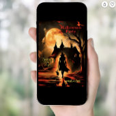 Filmische heks en kat silhouet Halloween Party Kaart