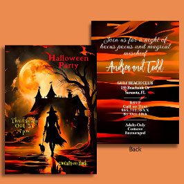 Filmische heks en kat silhouet Halloween Party Kaart