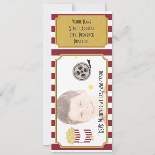 Filmkaartje Birthday Party voegt foto-uitnodiging  Kaart (Achterkant)