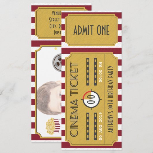 Filmkaartje Birthday Party voegt foto-uitnodiging  Kaart (Voorkant / Achterkant)
