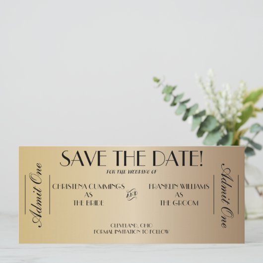 Filmkaartje Save the Date-aankondiging (Gold2) Save The Date (Staand voorkant)