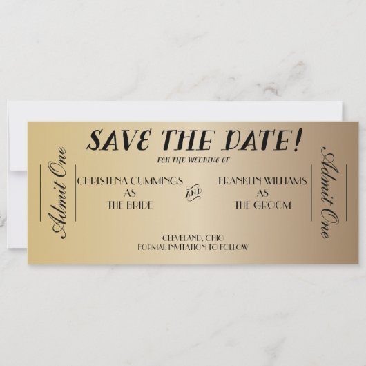 Filmkaartje Save the Date Aankondiging (Goud) (Voorkant)