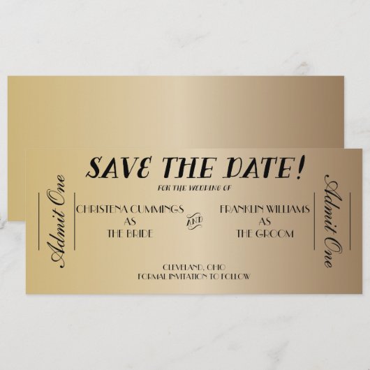 Filmkaartje Save the Date-aankondiging (goud) Save The Date (Voorkant / Achterkant)