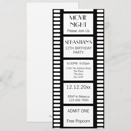 Filmkaartje voor 's nachts toelating kaart (Voorkant / Achterkant)