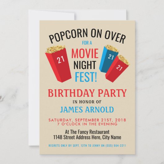 Filmliefest, Popcorn Box Birthday Party Kaart (Voorkant)