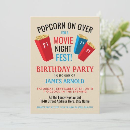 Filmliefest, Popcorn Box Birthday Party Kaart (Staand voorkant)