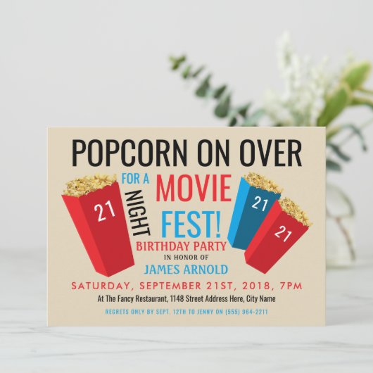 Filmliefest, Popcorn Box Birthday Party Kaart (Staand voorkant)