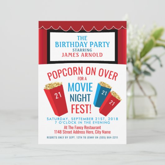 Filmliefest, Popcorn cinema Birthday Party Kaart (Staand voorkant)