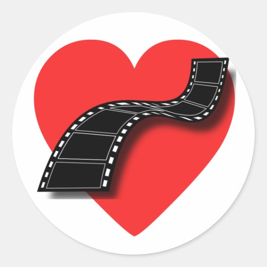 Filmliefhebber met Rode Hart en Filmstrip Ronde Sticker (Voorkant)