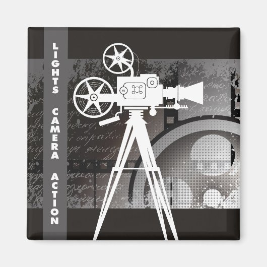 Filmmagneet, lampjes, camera, Action 2"x2"-vierkan Magneet (Voorkant)