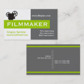 Filmmaker grijs, wit, limoengroen in het oog sprin visitekaartje (Voorkant / Achterkant)