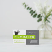 Filmmaker grijs, wit, limoengroen in het oog sprin visitekaartje (Staand voorkant)