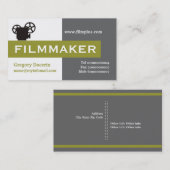 Filmmaker grijs, wit, met olijfgroen oogmerk visitekaartje (Voorkant / Achterkant)