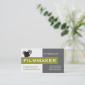 Filmmaker grijs, wit, met olijfgroen oogmerk visitekaartje (Staand voorkant)