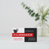 Filmmaker zwart, wit, rood in het oog vallend visitekaartje (Staand voorkant)