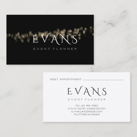 Filmmaker - zwarte goudlampjes afsprakenkaartje (Voorkant / Achterkant)