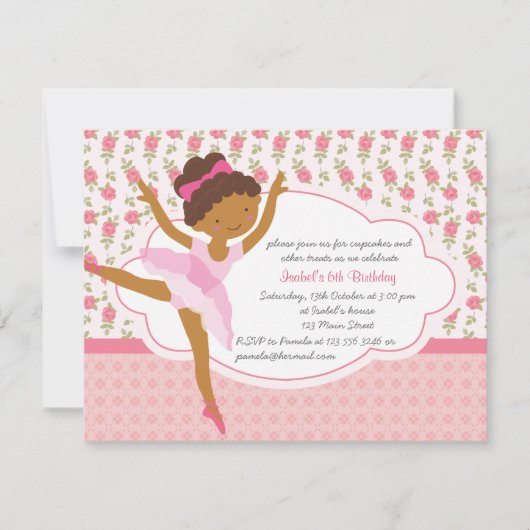 Filmmeisje Floral Pink Ballerina Birthday Kaart (Voorkant)