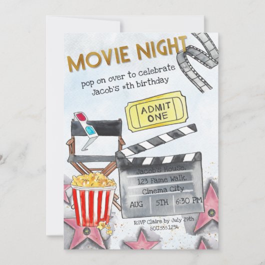 Filmnacht - Birthday Party Invitation Kaart (Voorkant)