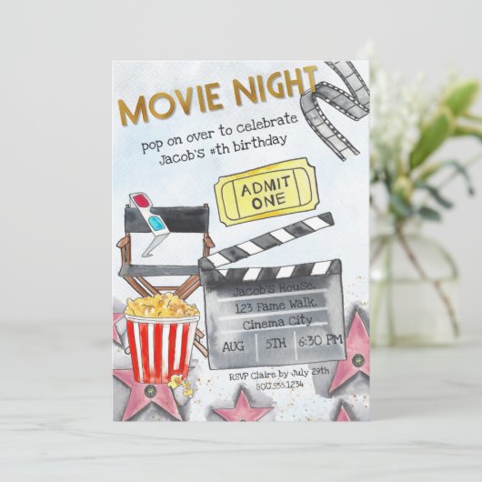 Filmnacht - Birthday Party Invitation Kaart (Staand voorkant)