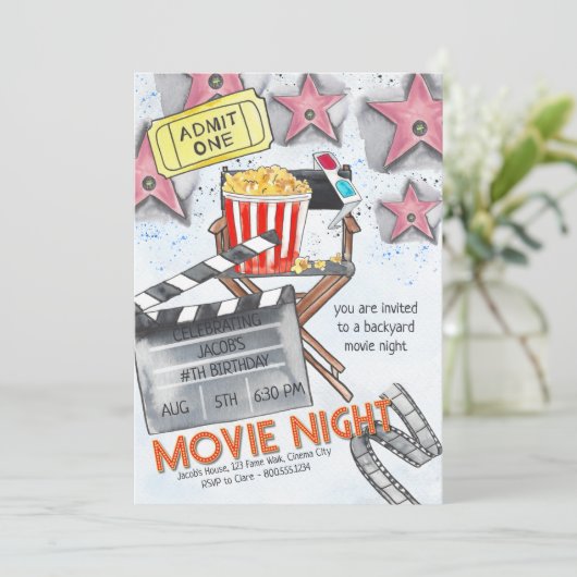 Filmnacht Birthday Party Kaart (Staand voorkant)