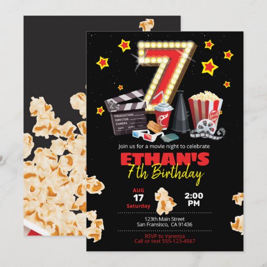 Filmnacht, theater - Uitnodiging 7e verjaardag (Voorkant / Achterkant)