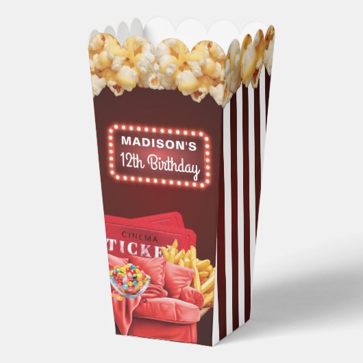 Filmnacht Verjaardag Custom Rode bank Bedankdoosjes (Voorkant)