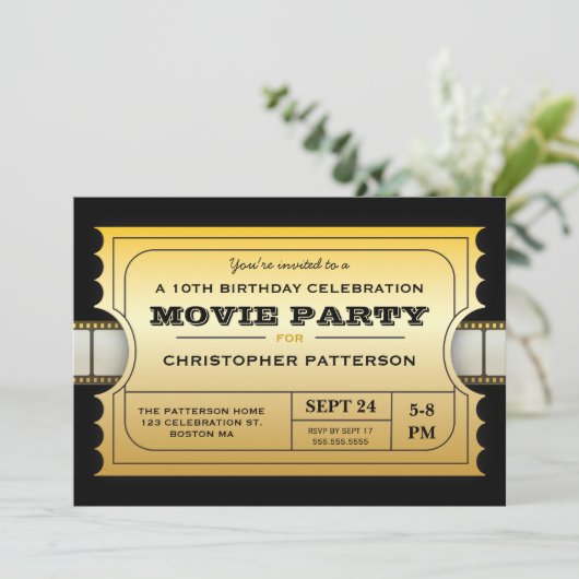 Filmpartij - Gold-ticket voor toelating op feestda Kaart (Staand voorkant)