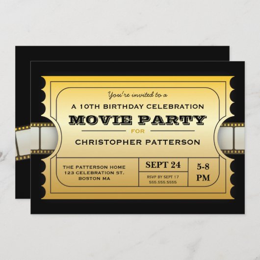 Filmpartij - Gold-ticket voor toelating op feestda Kaart (Voorkant / Achterkant)