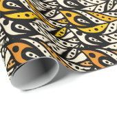 Filmpatroon van witte, zwarte en goudveer cadeaupapier (Rol Hoek)